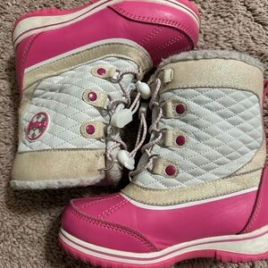 totes Pink and White Kids Snow Boots